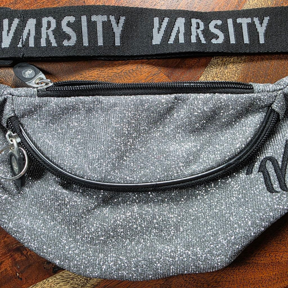 Women's Varsity Silver Sparkle & Black One Size Crossbody Bag Fanny Pack